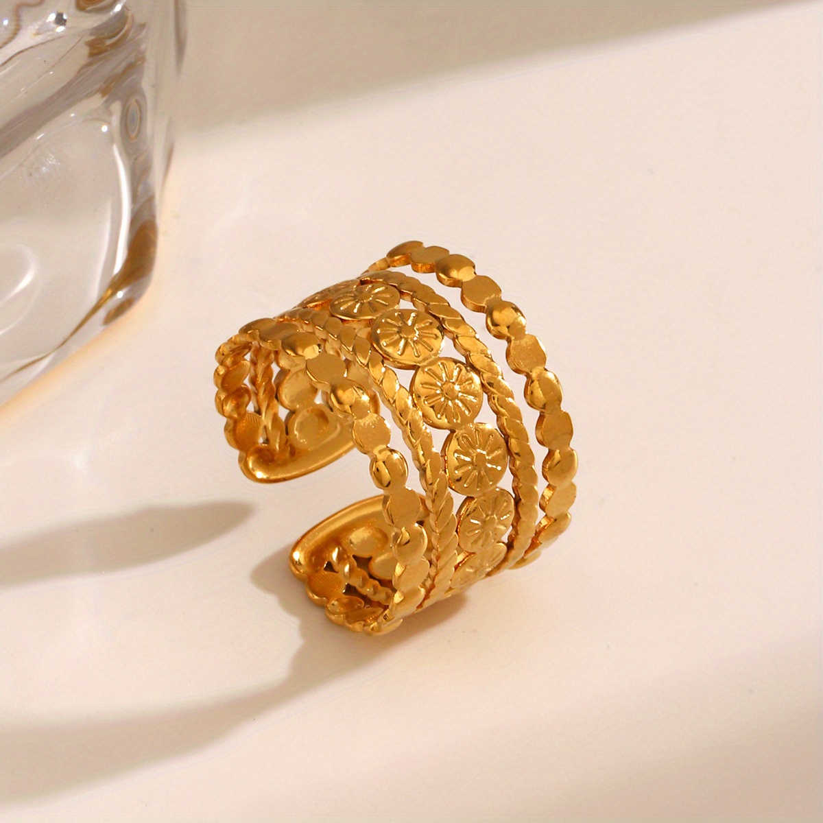 Adjustable French Vintage Ring for Women Embossed Pattern Round Band