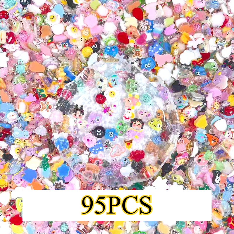95pcs Cartoon Mixed Style Resin Nail Decorations, Multi-style Mixed Pack Handmade Resin Combination Big Set Nail Journal Earrings And Other Decorative Additions