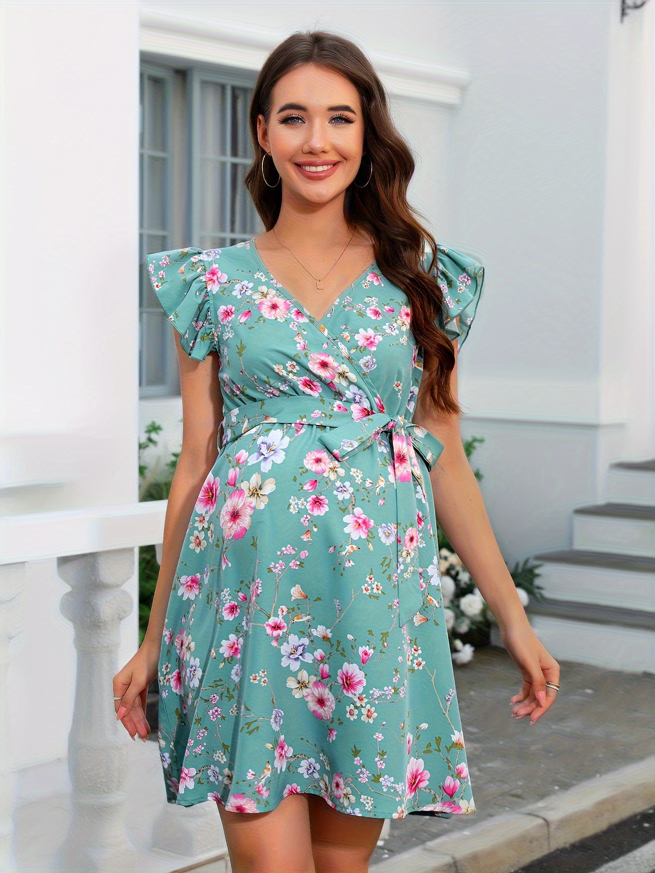 cute maternity summer dresses Qolati Maternity Summer Maxi Dress Summer Spaghetti Strap Scoop Neck Baby Shower Photoshoot Casual Boho Sleeveless Long Sundress S-3xl, Infant Girl's,