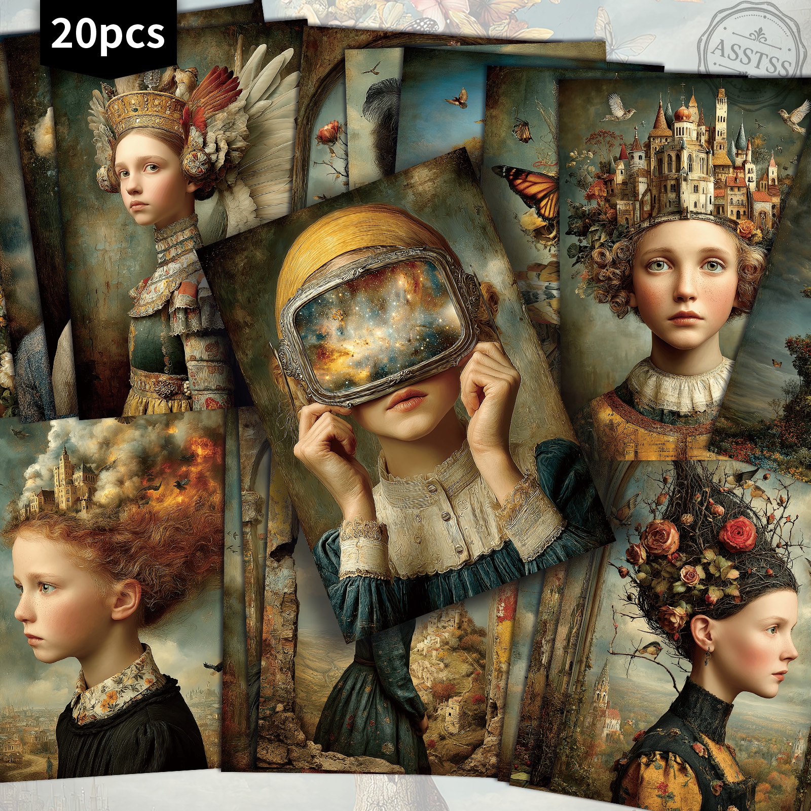TEMU Lot de 20 cartes postales ASSTSS vintage surréalistes de femmes victoriennes - 4x6 pouces, fournitures rétro pour journal de récupération,