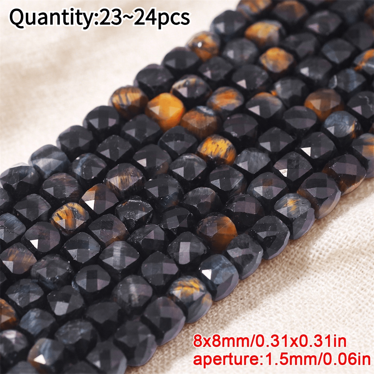 TEMU Perles IWULABR en Œil de Naturel - 8mm Carrées Facettées pour la Création de Bijoux DIY, Perles Œil de Tigre pour Bracelets, , Pendentifs,