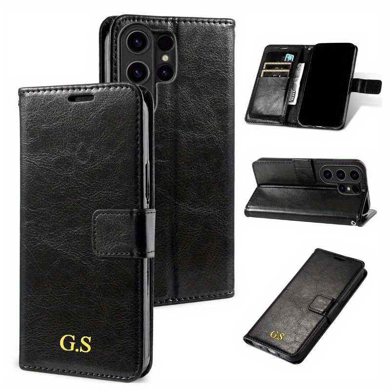 TEMU Phone Case: Personalized Name Luxury Wallet Flip Card Holder Stand Faux Leather Shockproof Case For Galaxy S25 S24 S23 S22 S24fe S23fe Etc