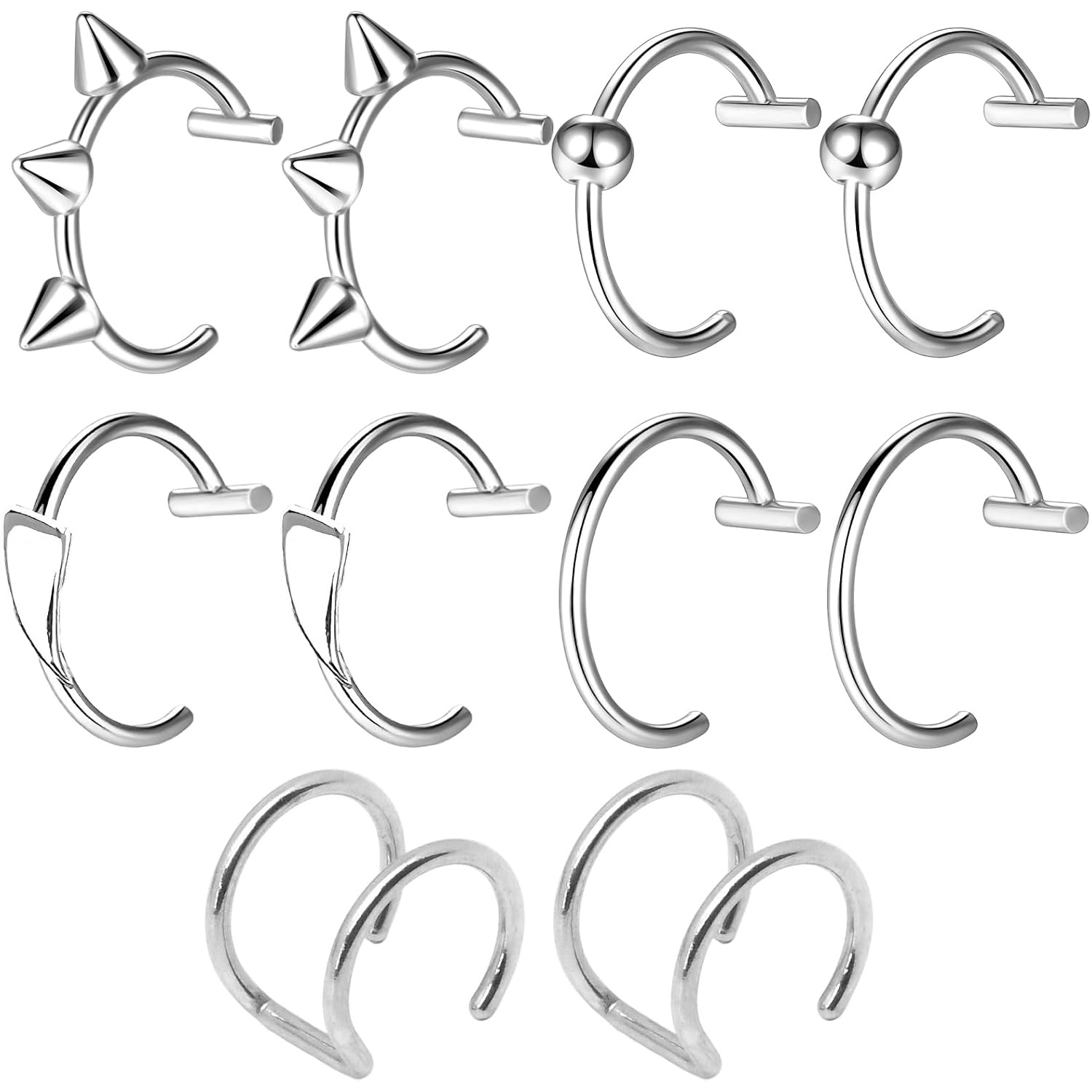 TEMU 10pcs Anillo Labial Plateado, Anillo Labial Ajustable de Acero Inoxidable, Joyería Corporal Sin Perforación, Brazalete Labial para Hombres y