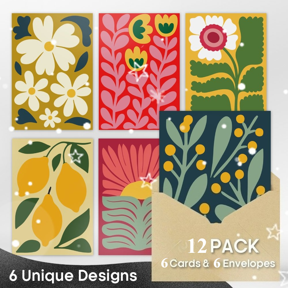 TEMU Juego de 12 tarjetas de felicitación con diseño floral bohemio, tarjetas para todas las ocasiones con sobres, adecuadas para , , - Botánicos