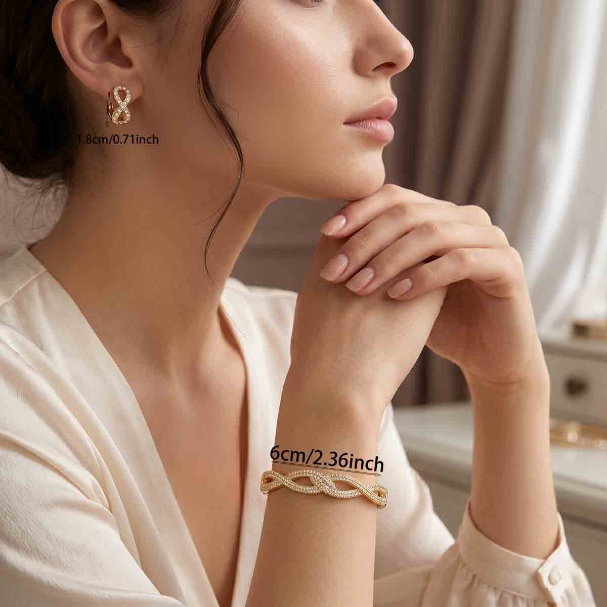 2pc Elegant Stainless Steel Bracelet and Earrings Set