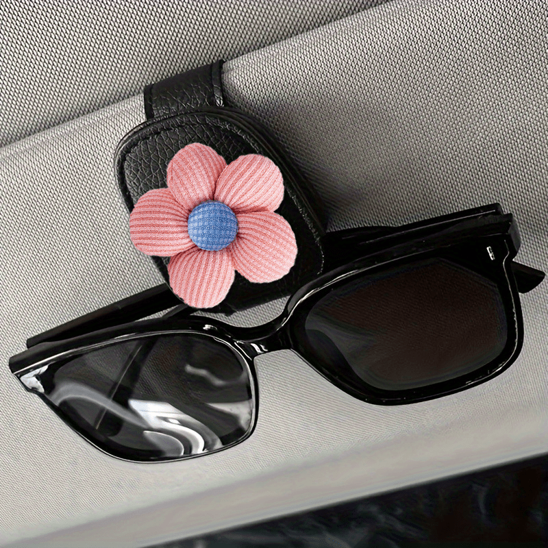 TEMU 1 Black Faux Leather Magnetic Eyeglasses Clip | Multi-functional Dashboard Sun Visor Holder, Compact And , Suitable For Women' Accessories