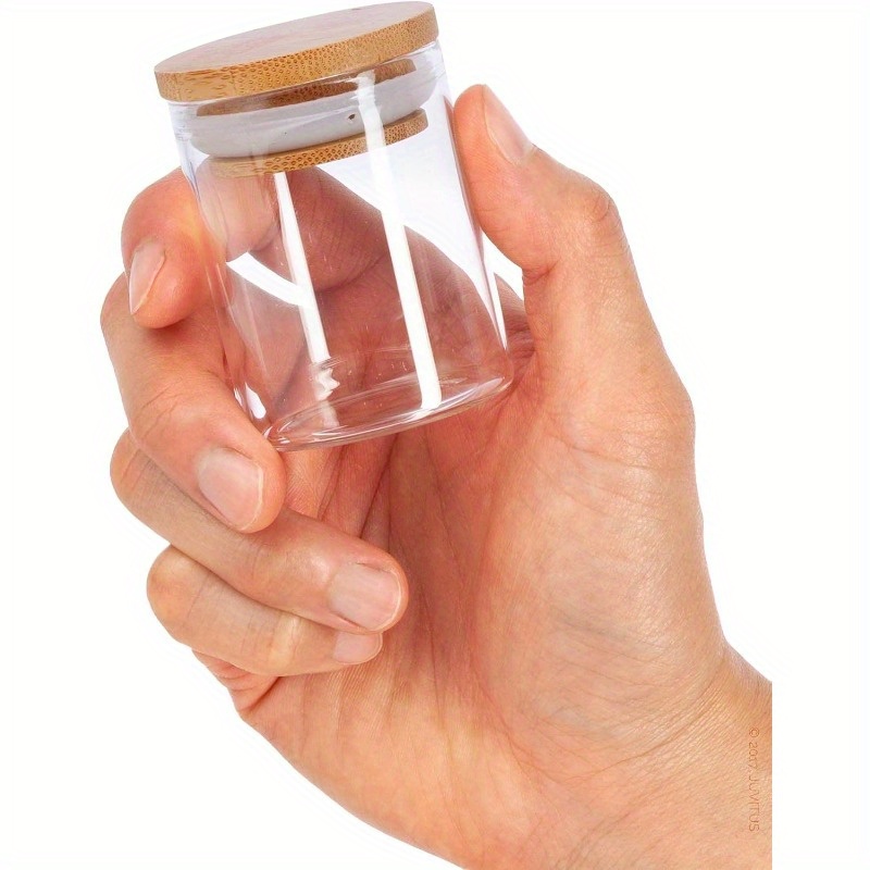 Tarros de Vidrio Borosilicato Transparente de 2oz con Tapas de Silicona de Bambú Selladas (Paquete de 6)
