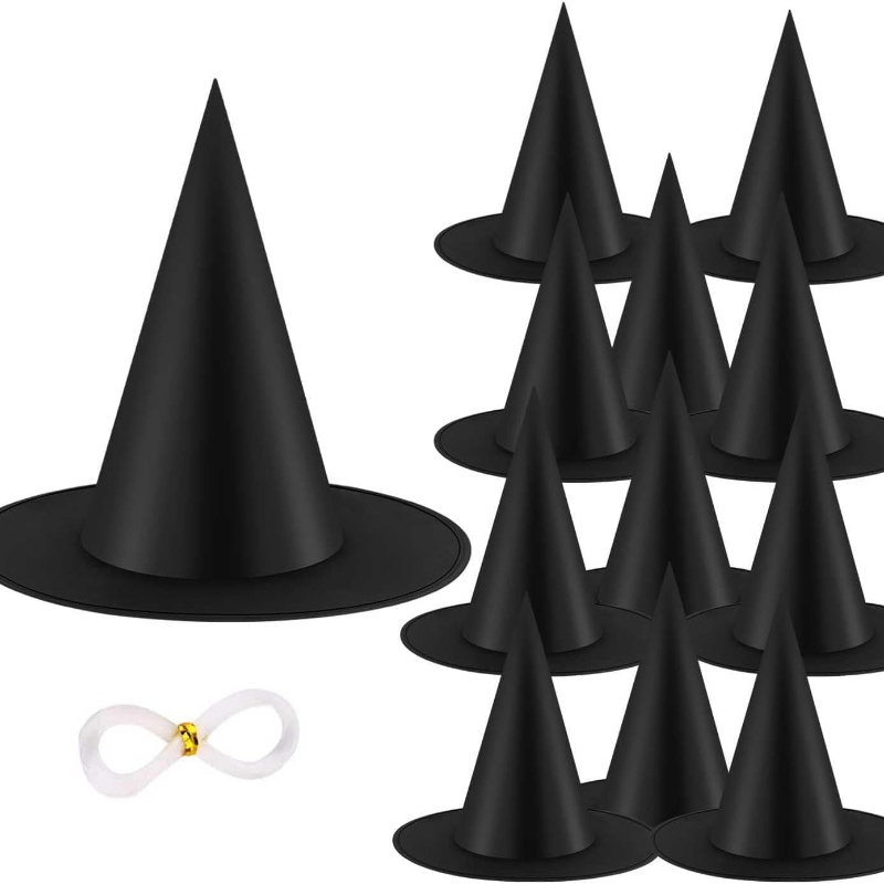 Image of 12pcs Halloween Witch Hats Witch Costume Accessory Set - Witch Costume Accessories For Spooky Party Decor, Haunted House Supplies, Trick-or-treat, Classroom & Outdoor Halloween Decorations (12 Count)