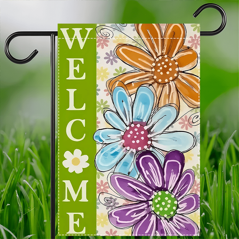 

1pc Welcome Flag, 12x18inch, Daisy Print, Polyester, Double-sided, Waterproof, Machine Washable, Burlap Yard Flag For Indoor & Outdoor Decor, No Electricity Needed