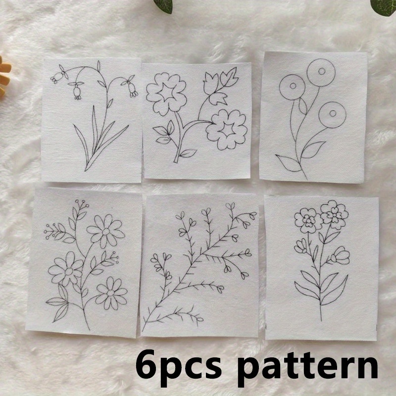 E-shop Set mit 6 wiederverwendbaren floralem Sticksets, saisonale handgemachte Stickmaterialien, selbstklebende wasserlösliche Blumen-Transfers, ideal
