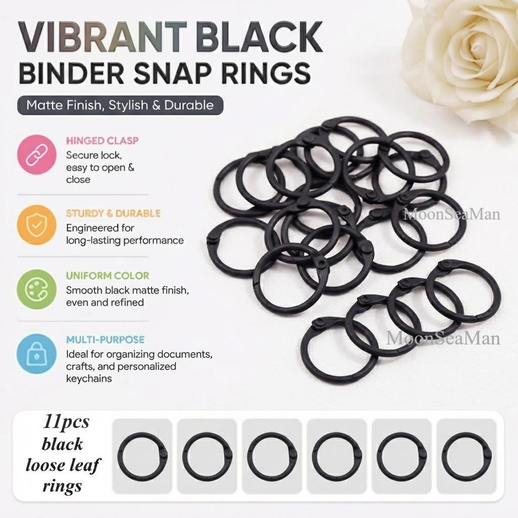TEMU 11pcs Matte Black Disc-bound Opening Rings, Metal Disc Binder Rings, O-ring Clips, For File Organization, Scrapbooking, Photo Album Binding,