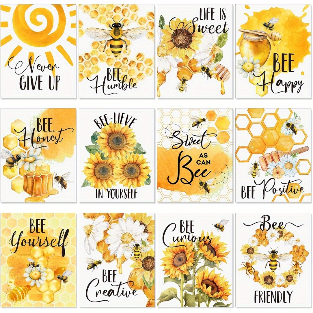 TEMU 12pcs Bee Sunflower Inspirational Quotes Posters, Frameless Paper Bulletin Board Decor For Classroom, Office, Bedroom - Motivational Work