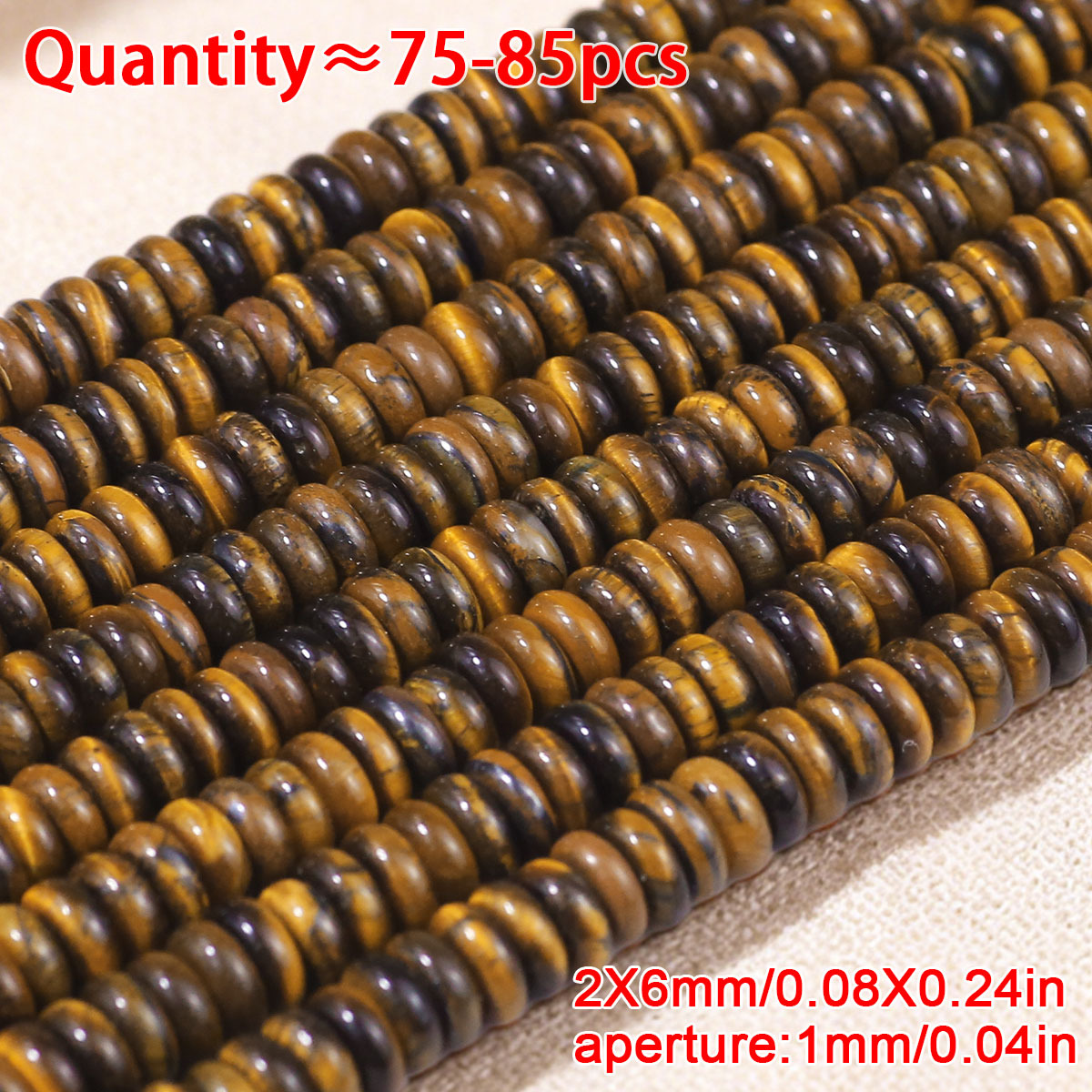 TEMU 2 X 6mm . 75-85pcs Natural Tiger Eye Stone Middle Hole Flat Round Polished Wheel Bead And Bead Assortments Suitable For Jewelry Making Bracelets