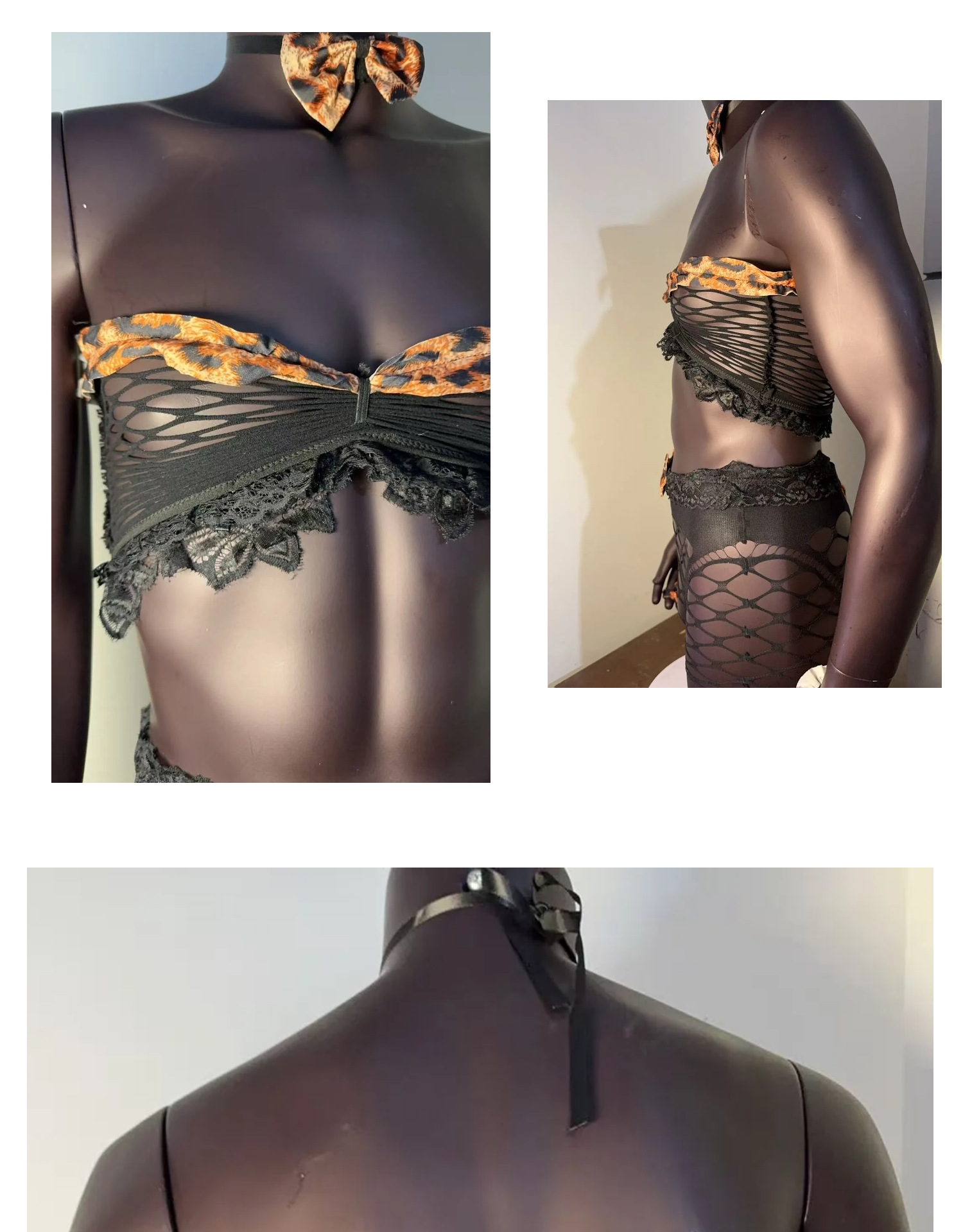 plus size mens leopard print mesh lingerie european   seductive   uniform 4pcs set Product details 9