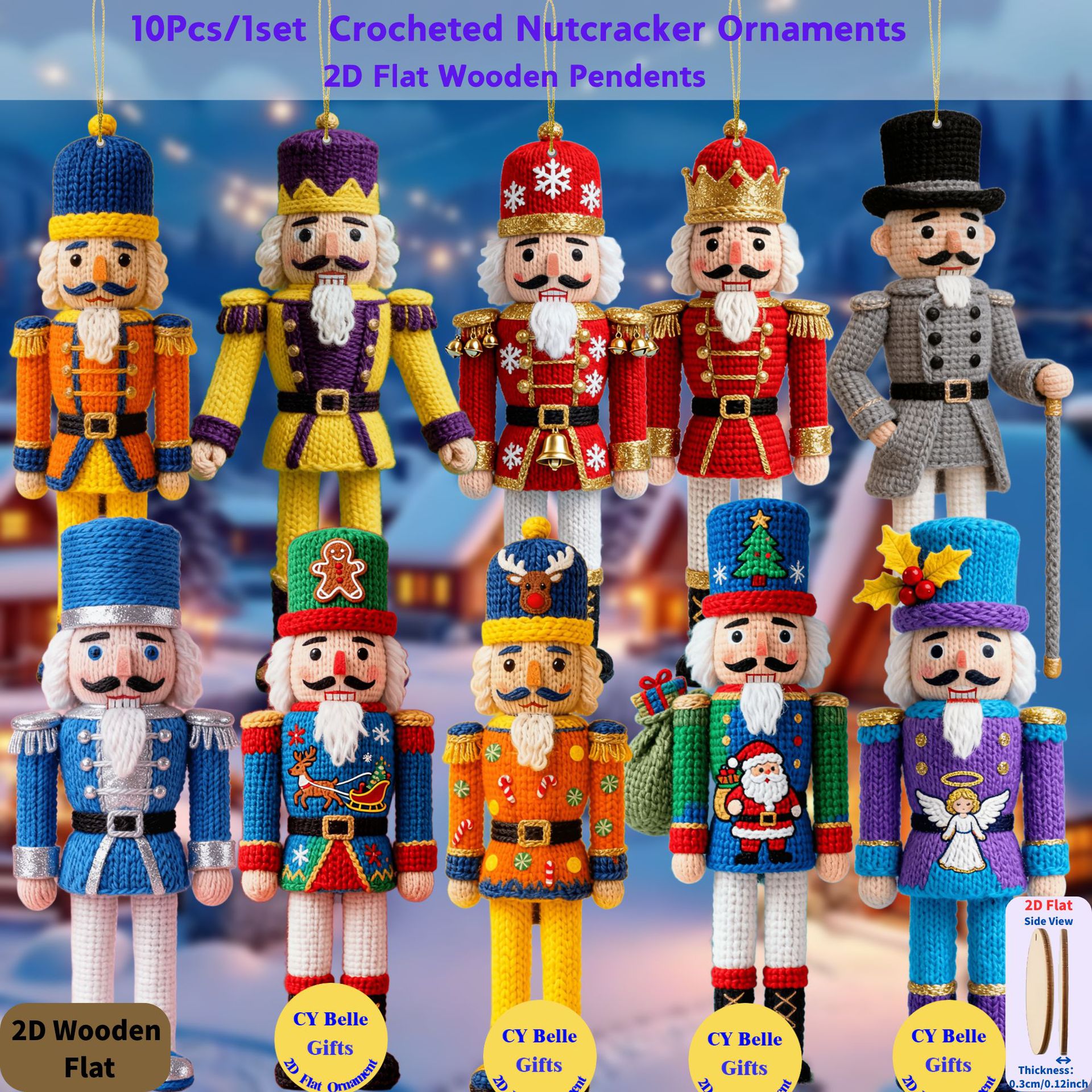 TEMU 2D Plat - 10pcs Ornements de Soldat en Bois - Décorations d'Arbre de Noël en Bois 2D Plat, Suspensions Classiques de Soldat de Noël, Ensemble de