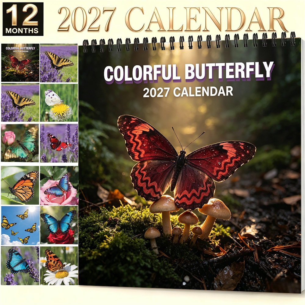 TEMU 1pc, 2027 Colorful Wall Calendar 8.3 X 8.3 Inch Monthly Hanging Calendar For Home Office School Decor Beautiful Forest Pattern Calendar Suitable
