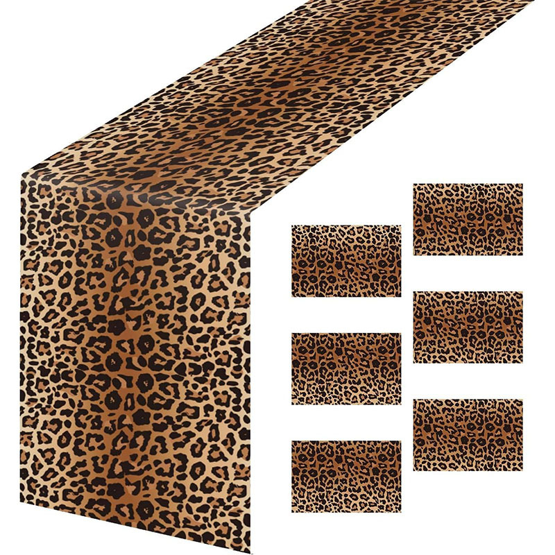 TEMU Lot de 6 de table jetables en plastique à imprimé léopard 14 x 108 pouces, à imprimé , pour décorations de fête d'anniversaire, chemin de table