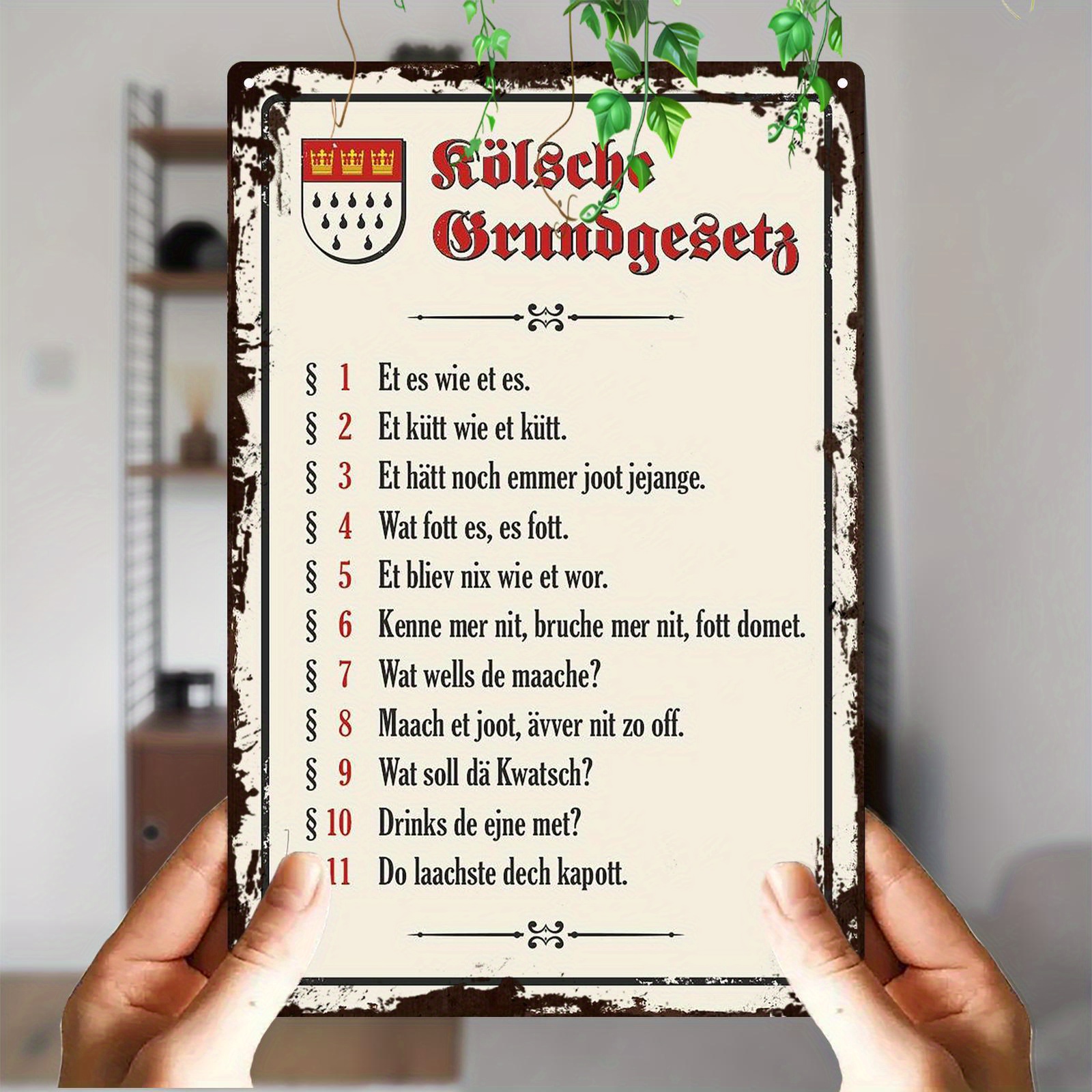 E-shop 2D Flach, 1 Stück Aluminium Wandkunst - Vintage Kölsche Grundgesetz (Kölnische Regeln) Deutscher Text Metallplakette - 8x12 Zoll Rustikale Bar