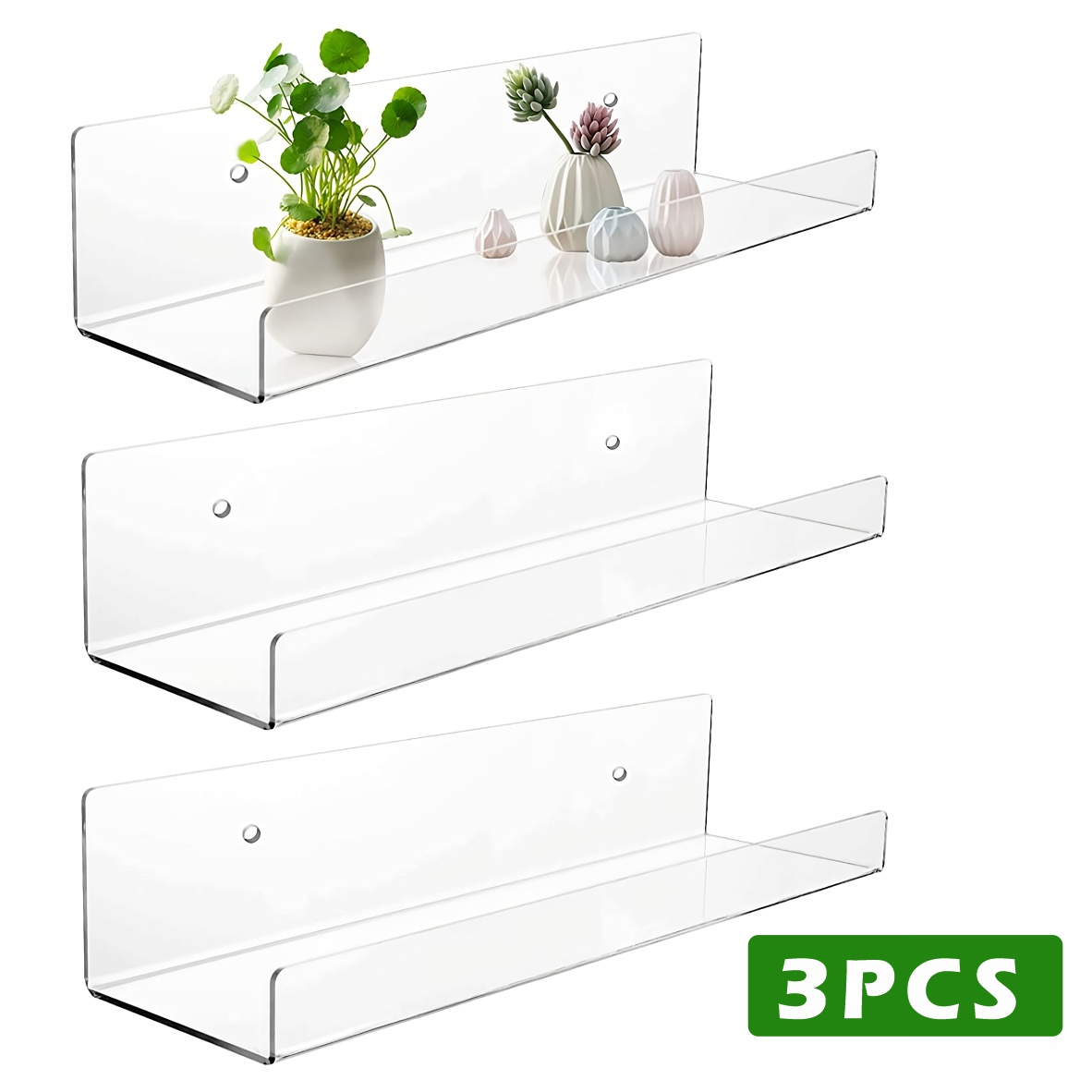 TEMU 2/3pcs Clear Acrylic Floating Shelves Display Mounted Shelf Display Organizer, Floating Shelves