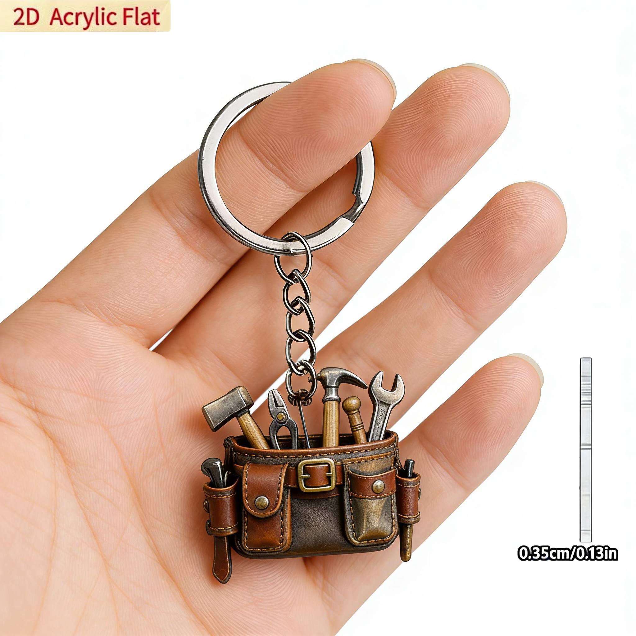 TEMU 2d Flat, 2d Flat Acrylic Tool Kit Keychain, 1pc, Professional Style, Trendy Accessory