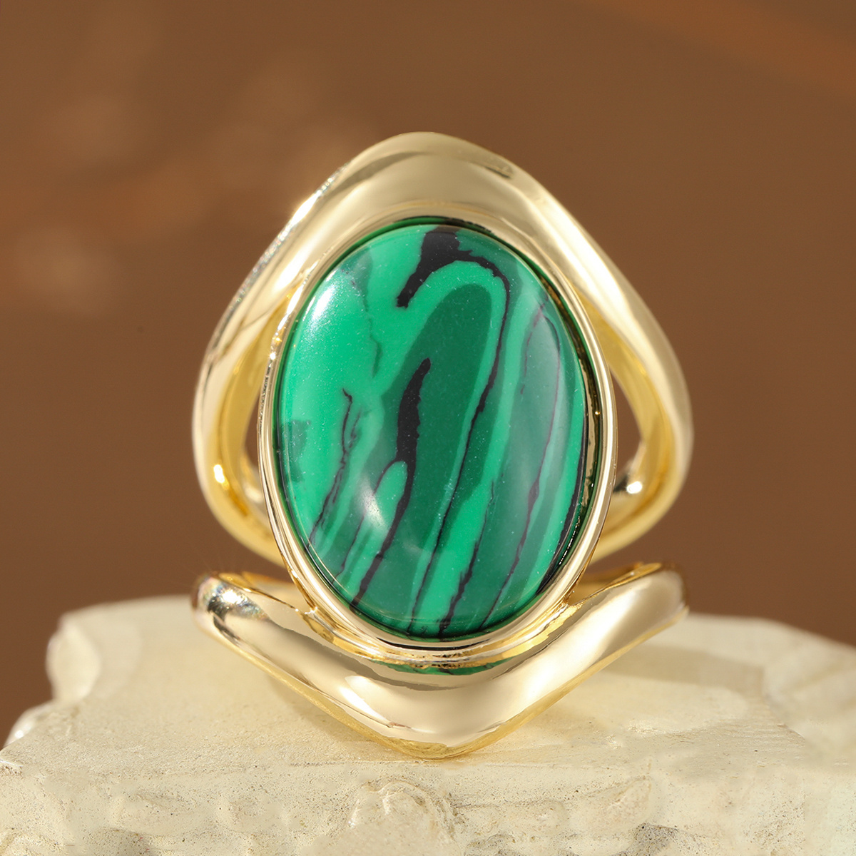 TEMU Women's Plated Open-end Oval Synthetic Gemstone Ring - Vintage Elegant Suitable For Daily Wear, Parties, Banquets & Holiday Gift, Irregular