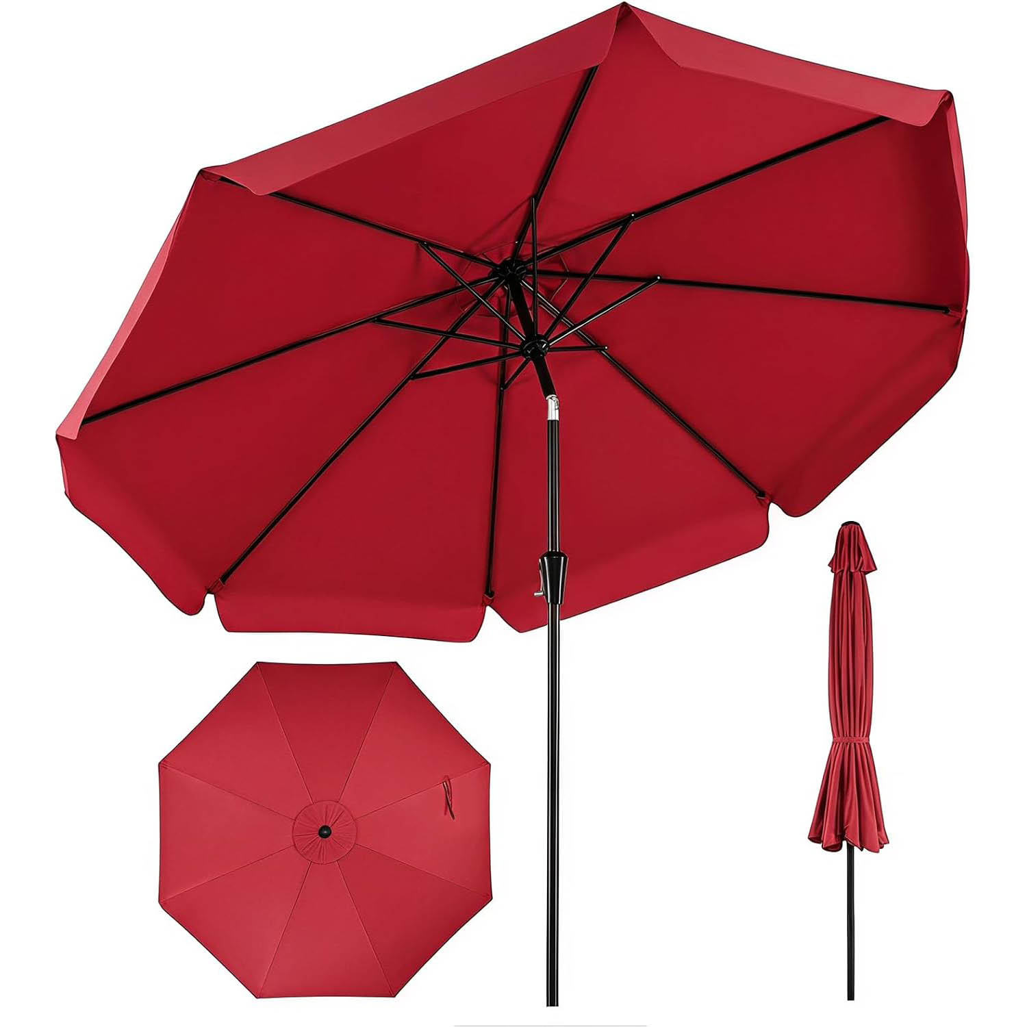 Umbrella, Garden Umbrella With Stable Metal Bar & 8 Struts & Cranks, Terrace Umbrella With Beautiful Steering Wheel, Outdoor Market Umbrella For Garden, Terrace, Beach, Wine Red