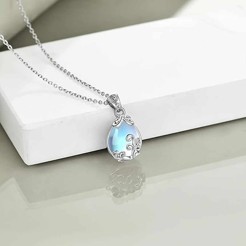 Moonstone Teardrop Pendant Necklace, Hypoallergenic