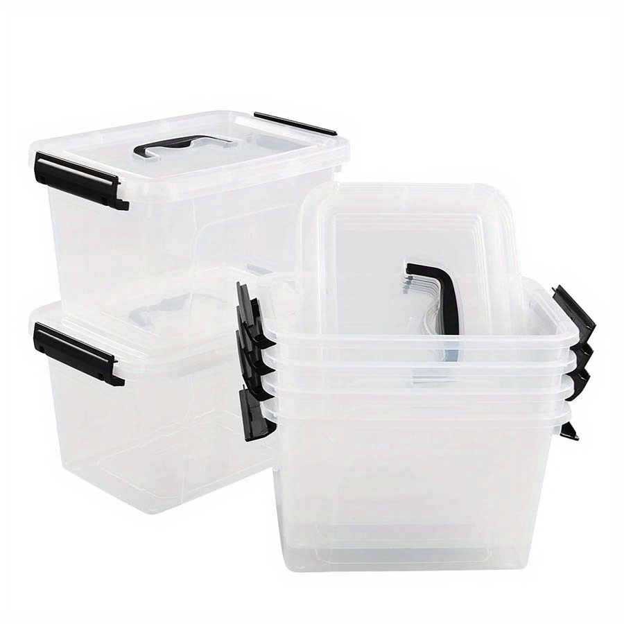 

6-pack Clear Plastic Storage Boxes With Latches And Lids, 6 Quart Stackable Organizer Containers, Multipurpose Lockable Bins For Home And Office Use