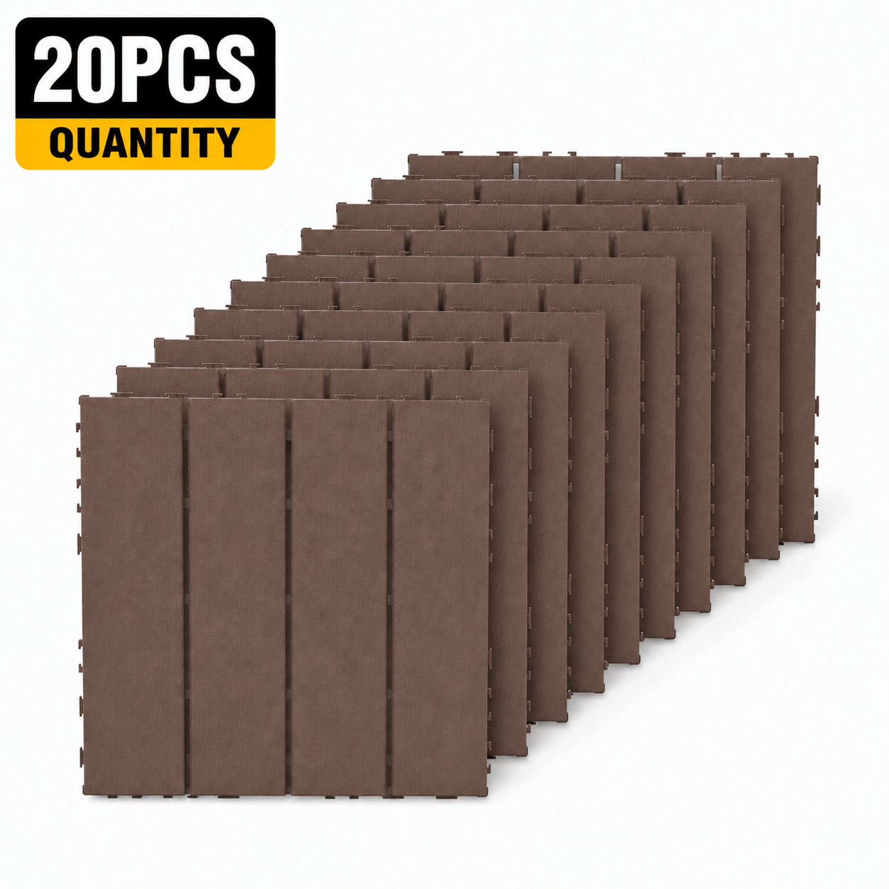 Image of 10/20/40pcs Brown Interlocking Outdoor Deck Tiles Suitable For Patio, Balcony, Terrace & Porch - Plastic Panels, Installation, Low Maintenance Garden Floor Tiles For Deck, Balcony, Terrace Covering