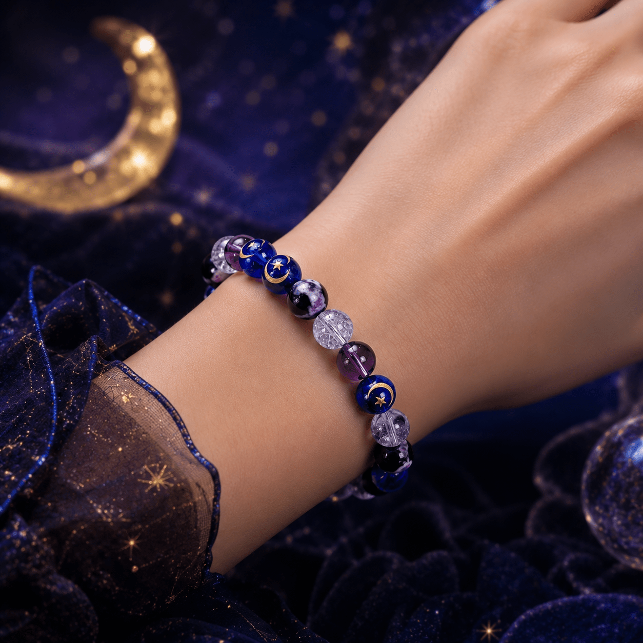 Natural Stone Bead Bracelet, Purple Exploding Beads