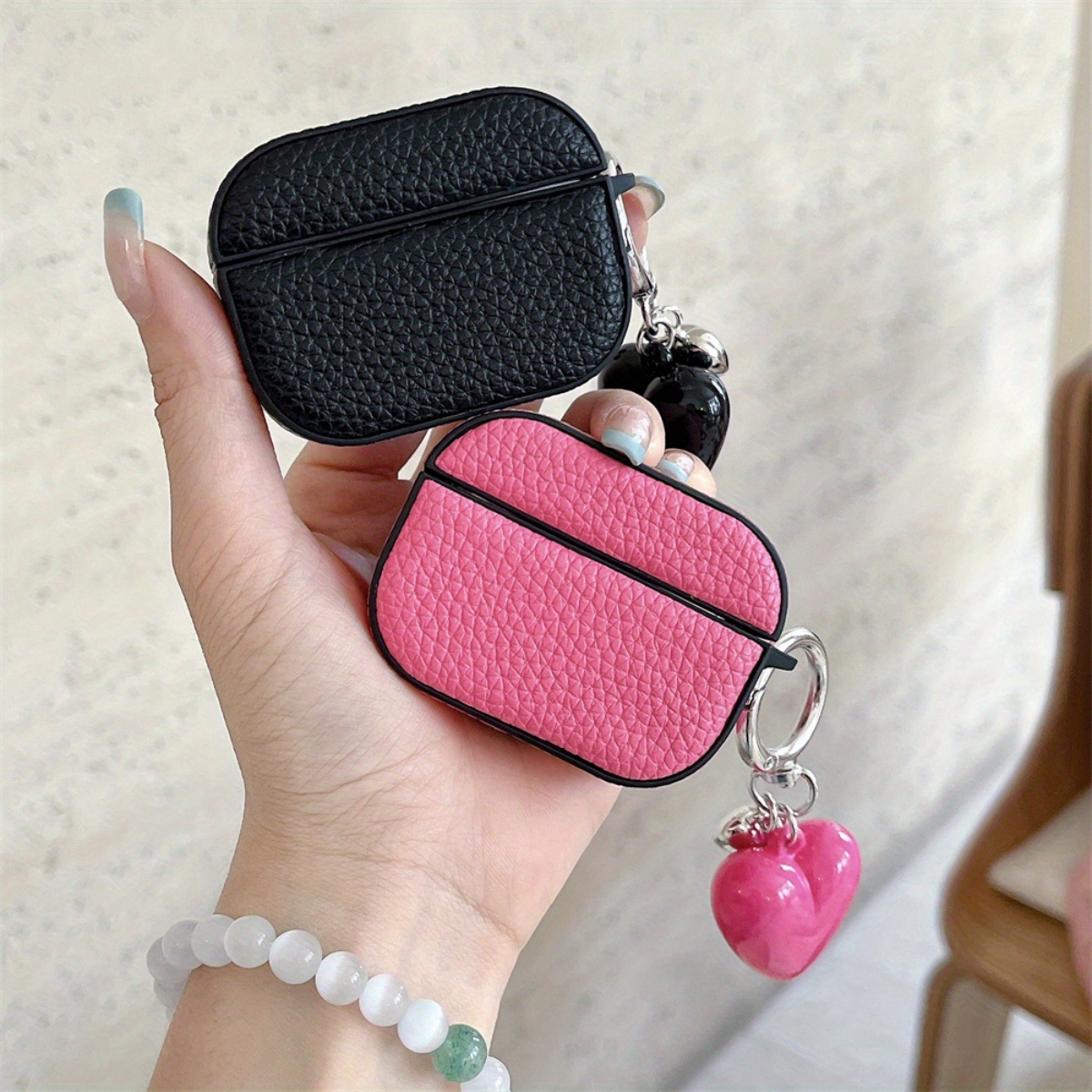 Cute Mini Earphone Case with Heart Charm, Black, Pink, Rose Red Anti-Drop Earphone Cover, Compatible with AirPods 3/4/Pro 2 Earphone Pouch