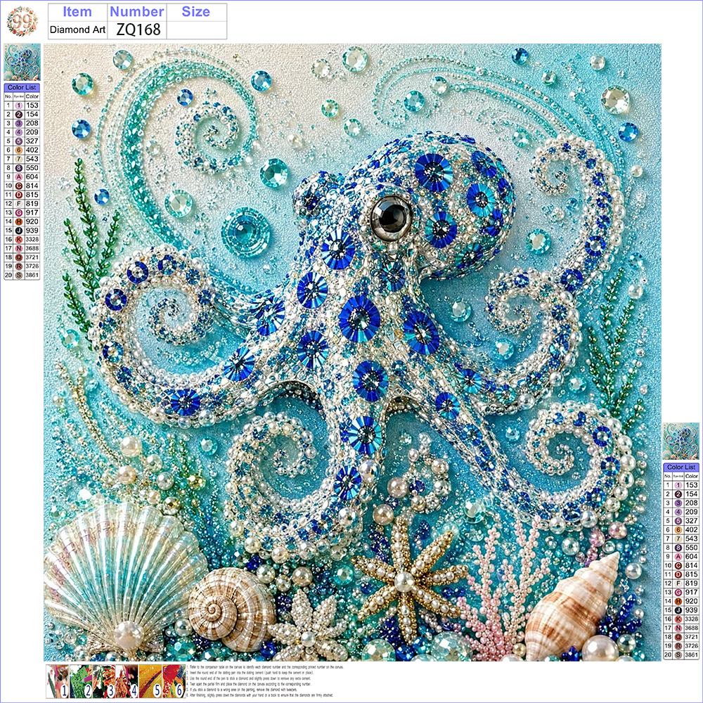 TEMU Kit de Peinture DIY à 11,8 x 11,8 Pouces - Motif Bleue Sous-Marin, Inclut Perles Rondes, Pierres Scintillantes, Transparents, Ensemble d'Outils