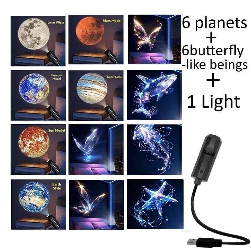 TEMU 13pcs Pattern Projection Lights, 6pcs Planets And 6pcs , Portable Clear Led Ambient Decorative Night Lights, And Planet Projection Patterns,