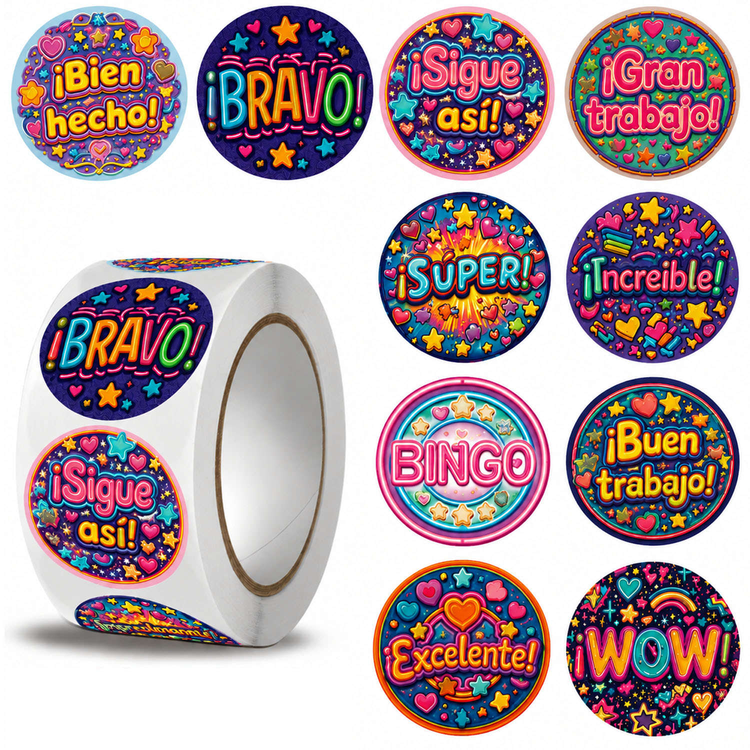 TEMU 500 pegatinas neón motivacionales, pegatinas de coloridas con , calcomanías inspiradoras para cuaderno, álbumes de recortes, regalos