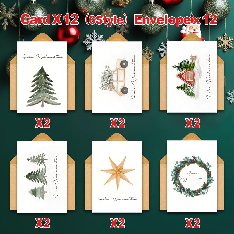 24pcs Watercolor Christmas Cards With Envelopes, Christmas Watercolor Birthday Wishes And Greeting Cards, Christmas , New Year, Gifts For