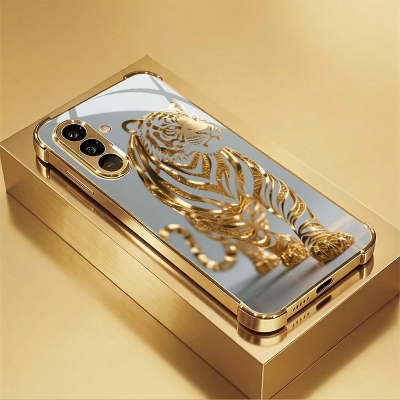 TEMU Phone Case: New Gilded Four-corner Drop-proof Golden-plated Electroplated Glass Phone Case, For Galaxy S26/s26 Plus/s26 Ultra/s25/s24/s24 Fe/s24