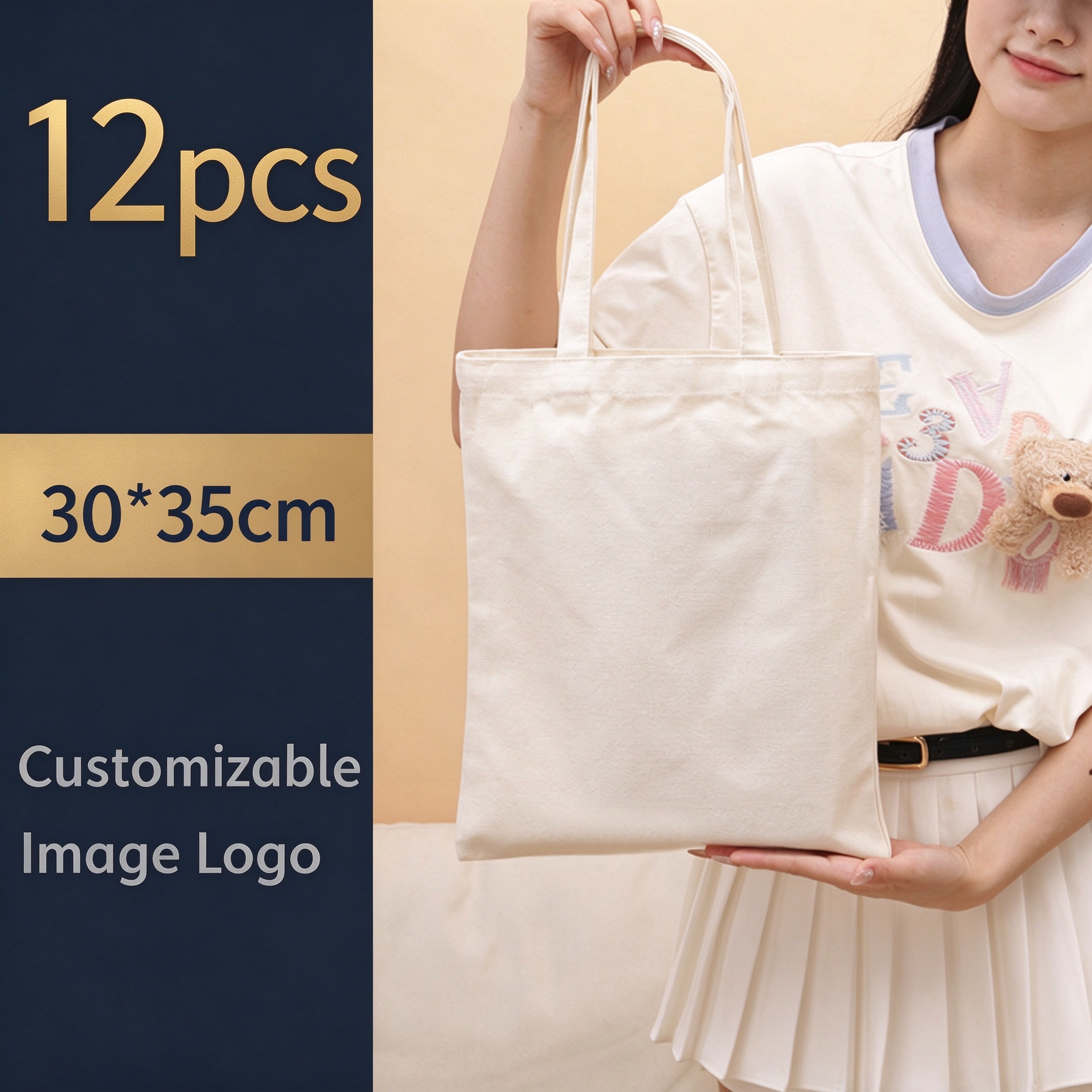 TEMU 12 piezas Bolsas de lona tote de regalo con logo personalizado, Bolsas de lona tote de compras publicitarias, Bolsas tote para sublimación,