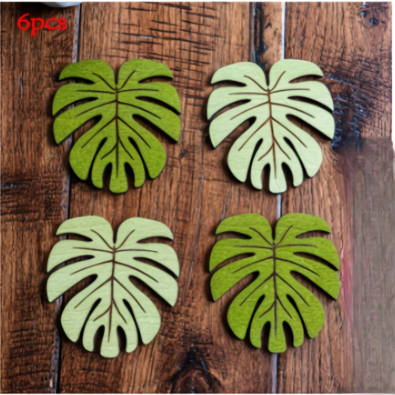 TEMU 2d Plane, 6pcs Monstera Wooden Coaster Set, Heat Insulation Coaster, Anti-scalding Table Mat, Plate Coaster, Beverage Coaster, Anti-slip Table