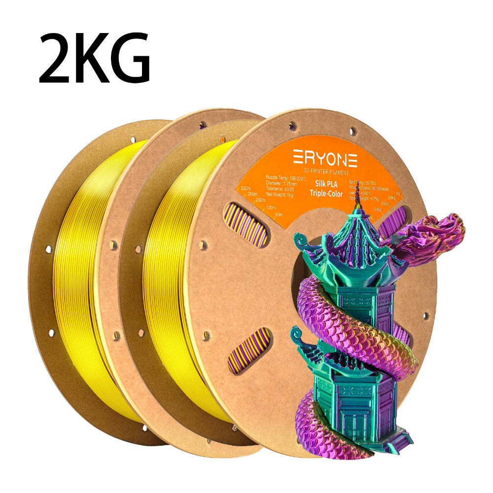 Eryone Tri-color 3d Printing Filament For 3d Printers, Includes 2 Rolls Weighing 2kg, With A Diameter Of 1.75mm And A Tolerance Of +/-0.03mm, Featuring Easy And Vibrant Color Transitions