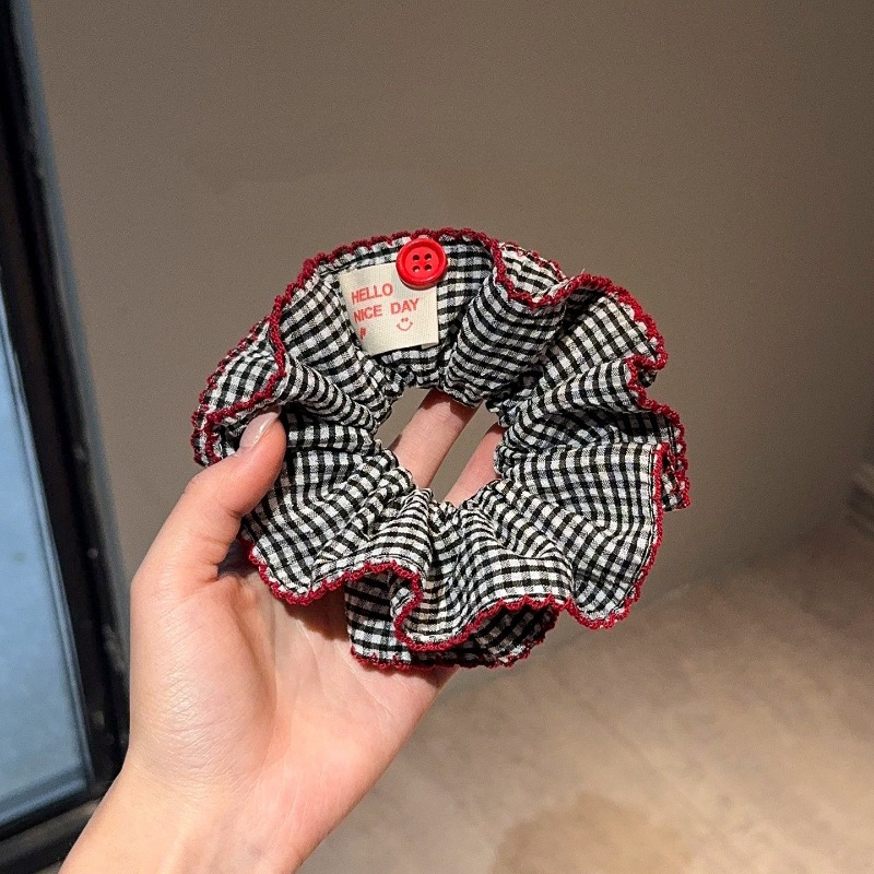E-shop 1 Stück Schwarzes Kariertes Haargummi für Dickes Haar, Hochwertiger Stil, Lässiges Haarband, Dutt-Accessoire