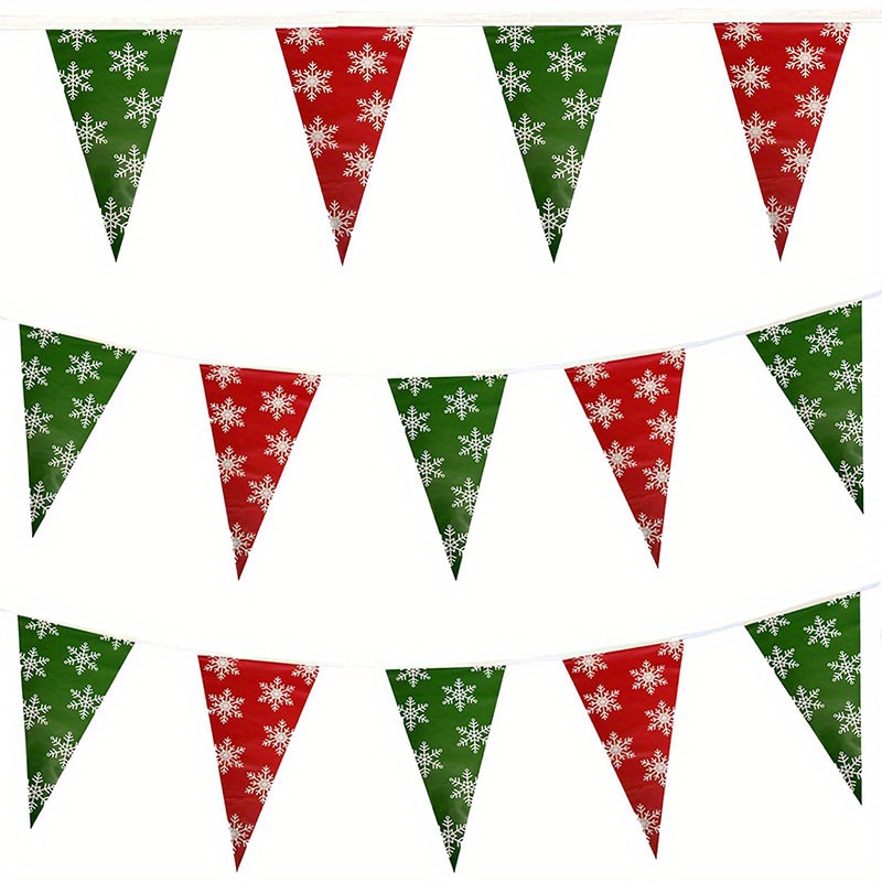 TEMU Bannières de Noël en plastique de 3000 cm / 1181,1 pouces, guirlande de fête, guirlande verte et rouge de de neige , drapeaux triangulaires de