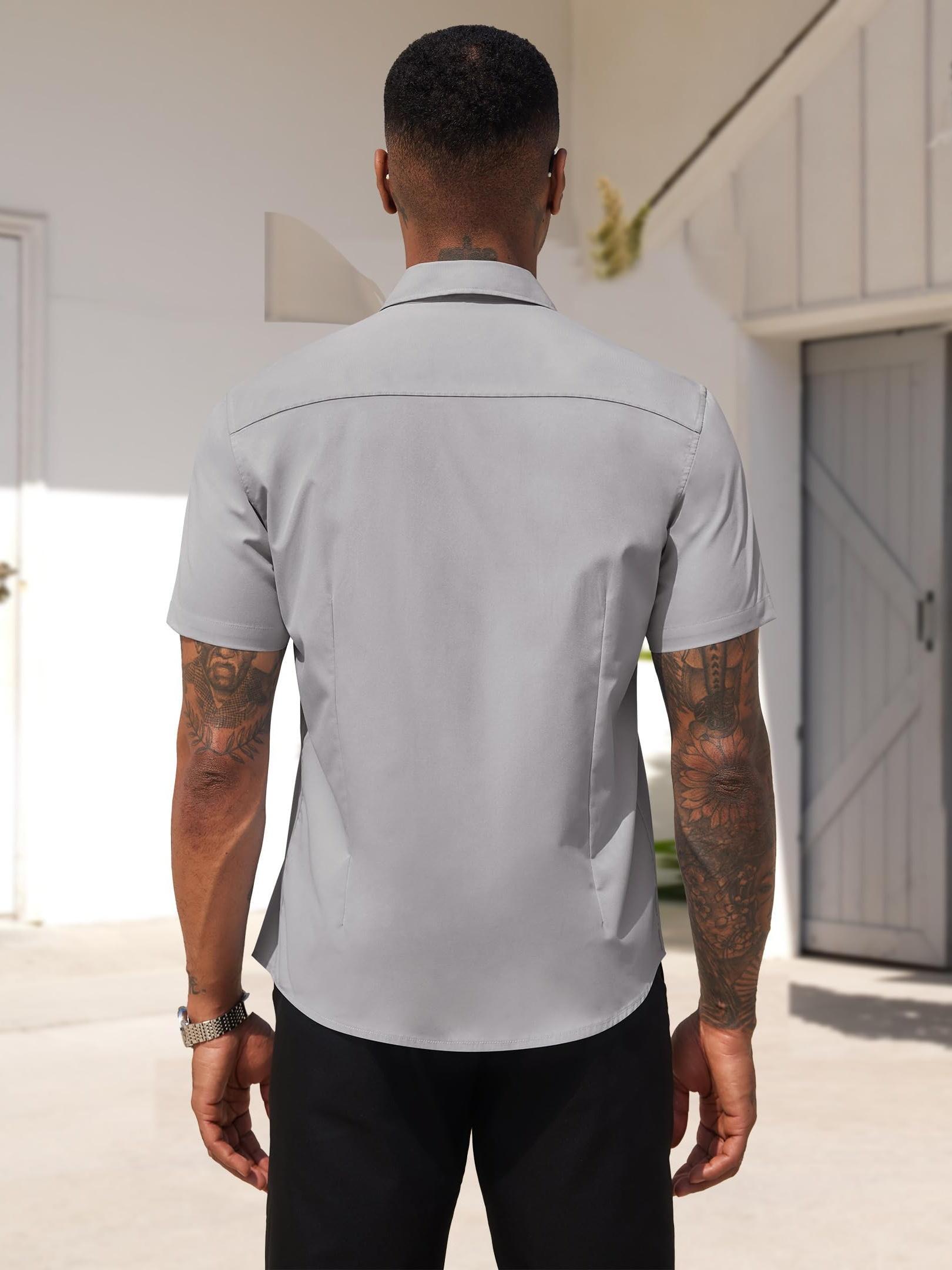 mens short sleeve dress shirt 100 polyester solid - Temu