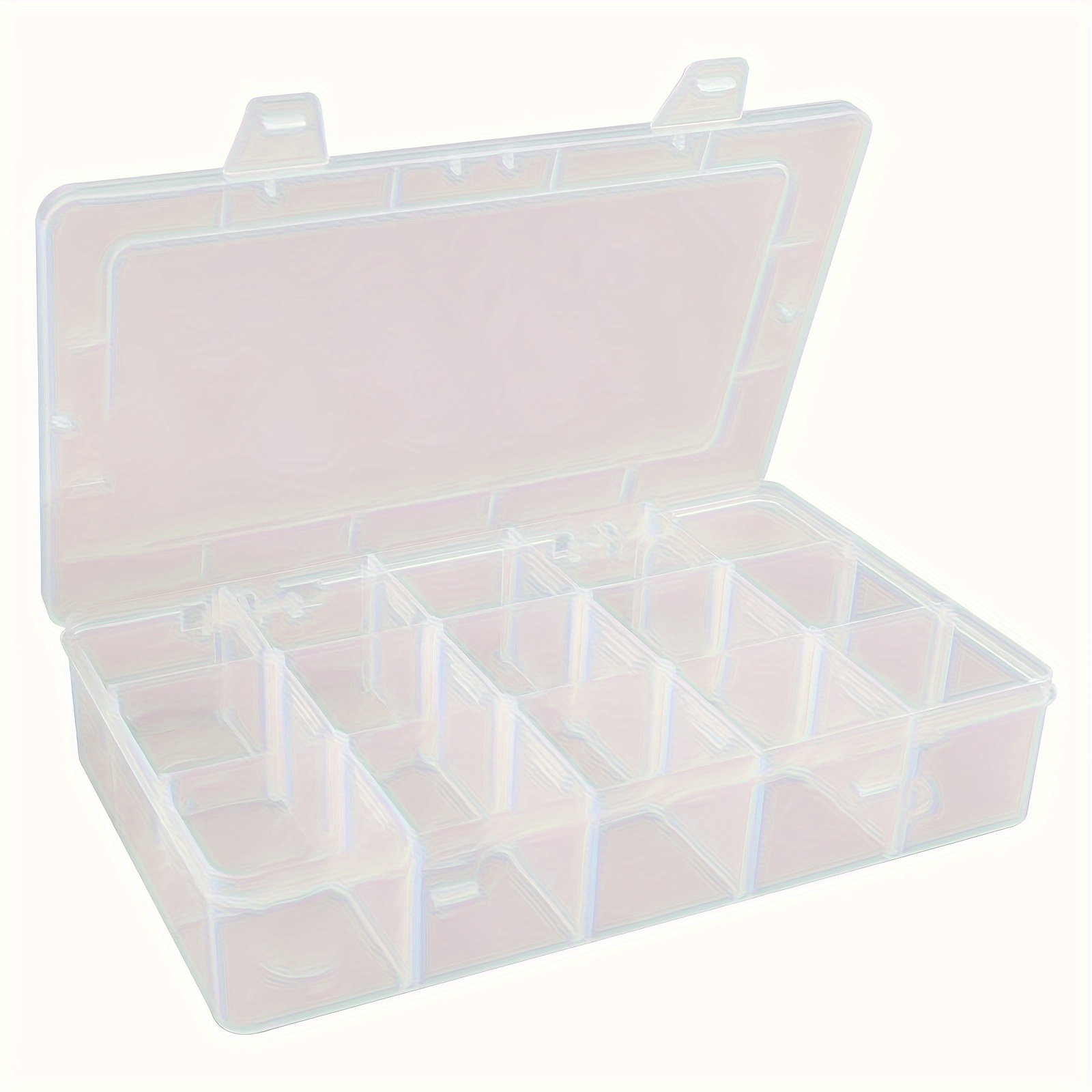 2pcs large transparent plastic storage box with 15 compartments suitable for beads jewelry   transparent plastic storage box for jewelry jewelry box bead organizer     rectangular container lightweight organizer sturdy construction compartment organizer home organizers craft enthusiasts jewelry boxes Product details 0
