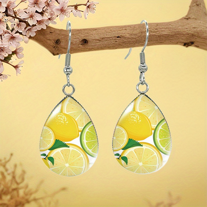 E-shop Frucht-Zitrone Mode Wassertropfen Ohrringe Glas Schmuck Geschenk