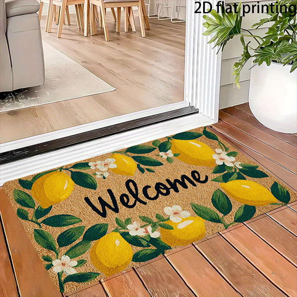TEMU 2d Flat-1pc Creative Lemon Pattern Door Mat, "welcome" Super Cozy, For Home Entrance Welcome Mat, Kitchen, Living Room, Bathroom, Bedroom -