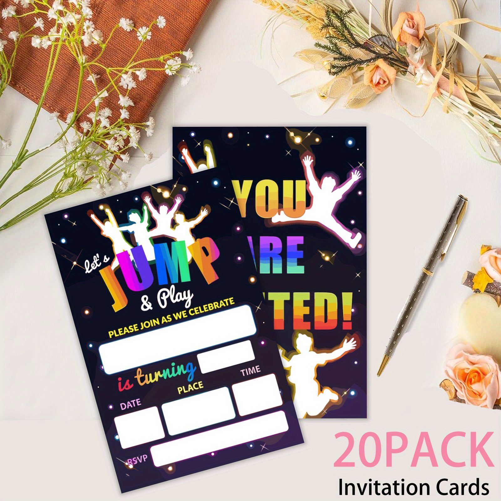 TEMU 20pcs Of Jump-themed Birthday Invitation Cards, A . Creative Invites Say ' Jump To Play' And Used As Birthday Cards Or Gifts. Ideal For , Are