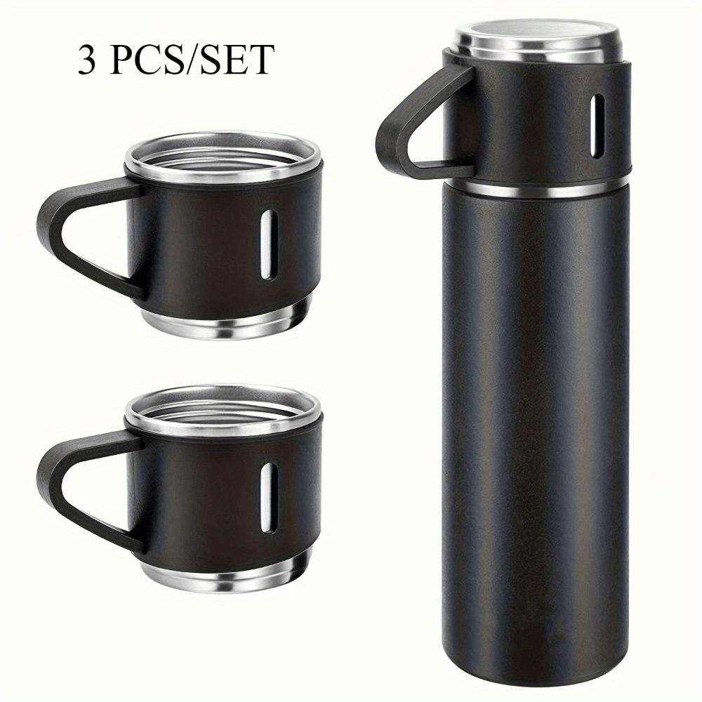 Stainless Steel Vacuum Flask Gift Set - Thermos Bottle with 3 Cup Lids, Outdoor Hot Water Thermal Insulation Mug, Ideal for RV, Cycling, Camping, and Travel RV Kitchen Cooktop Accessories