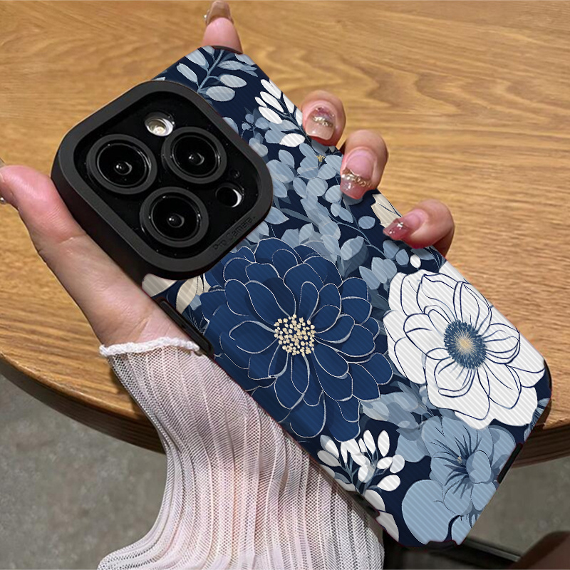 TEMU Blue Floral & Leaf Pattern Phone Case For /16pro/16promax/16plus/15/15plus/15pro/15promax, 14/14plus/14pro/14promax, 13/13pro/13promax,