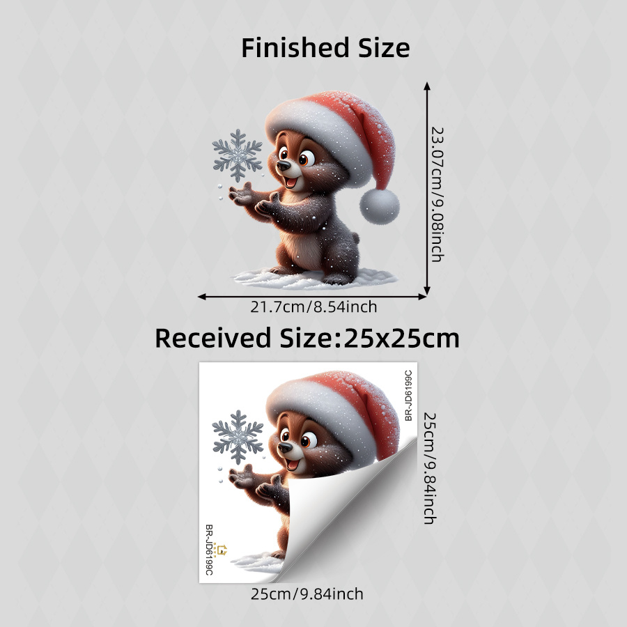 TEMU Xmas Cute Bear Window Stickers, Brown Bear Santa Hat Snowflakes Silver Blue Winter Scene, Double-sided Electrostatic Window Clings, For Living