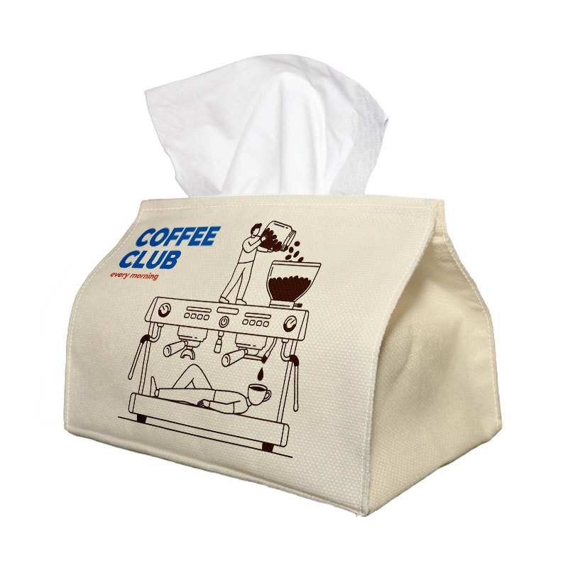TEMU 1pc Minimalist Coffee Club Tissue Box Holder Coffee &brown Washable Fabric Dispenser With Reinforced Corners And Smooth End, Compact & Durable,